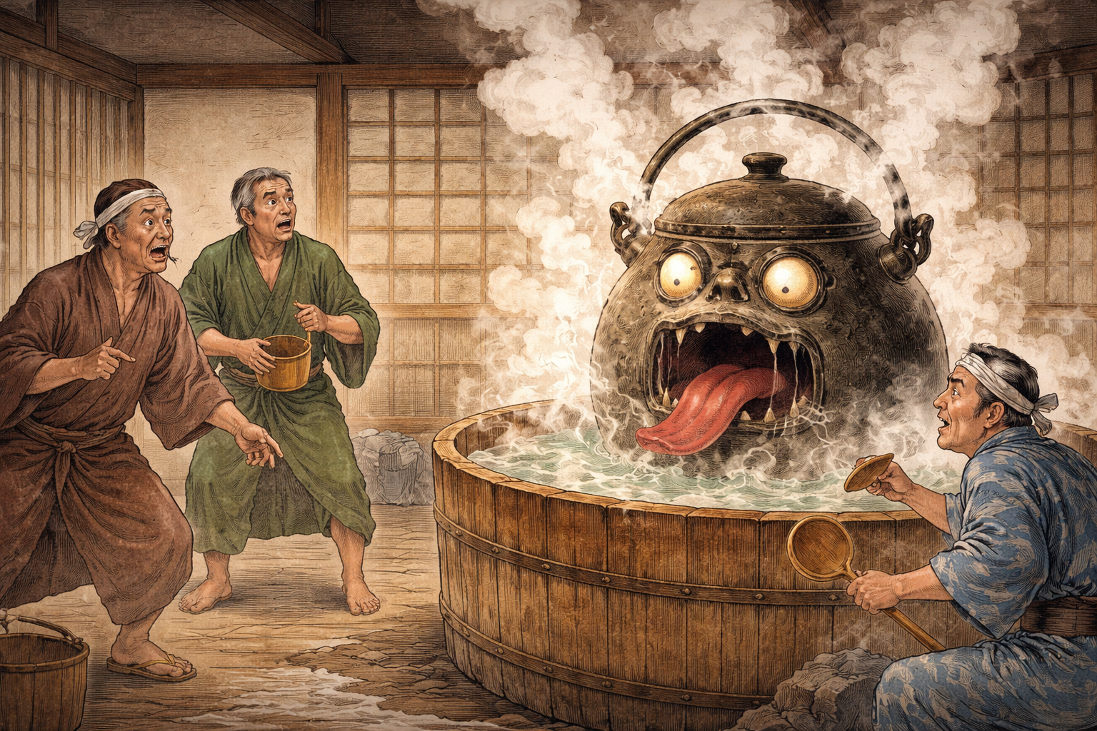 釜に化けたが「熱湯風呂」に耐えられない
