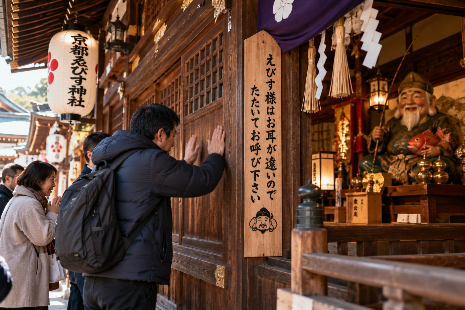 耳が遠いえべっさんを起こす「壁叩き」