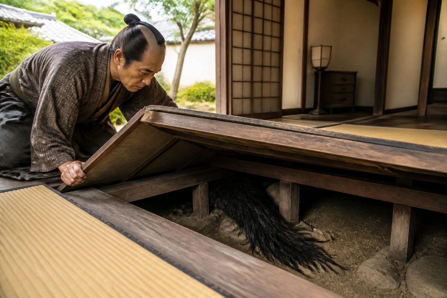 床下を這い回る「黒いモップ」