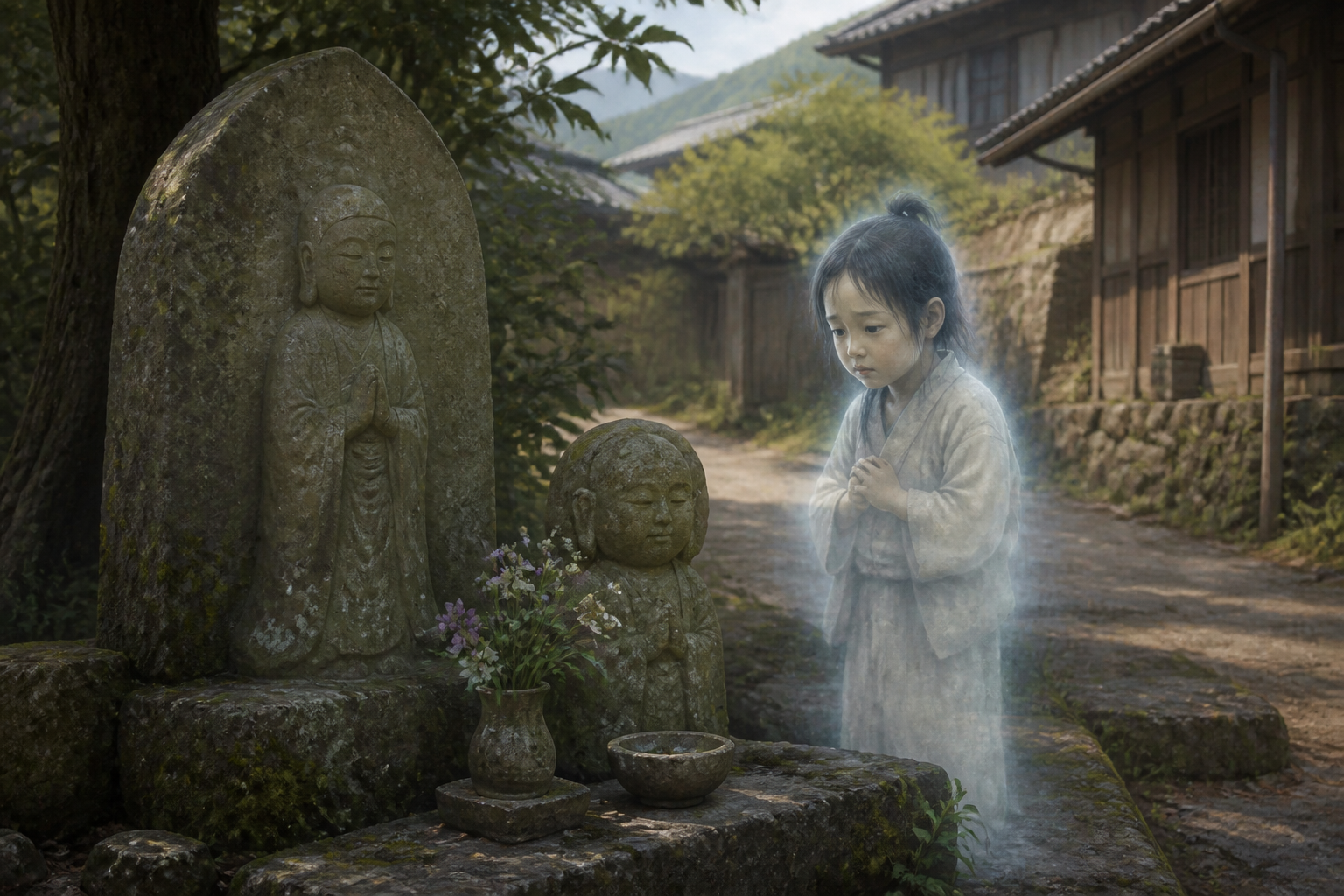 道端の石仏や親を亡くした子供の霊?