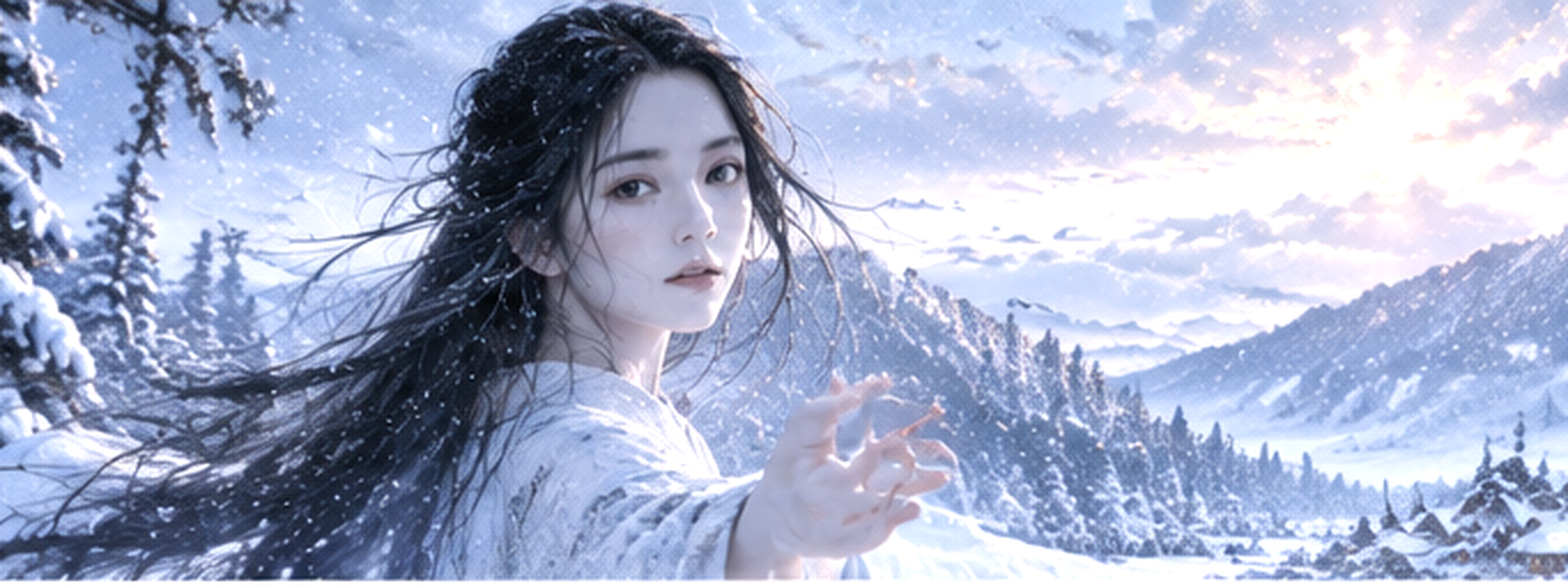 雪山に現れる白装束の雪女